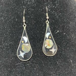 Alpaca Teardrop Shape Pierced Earrings. Celestial Themed.